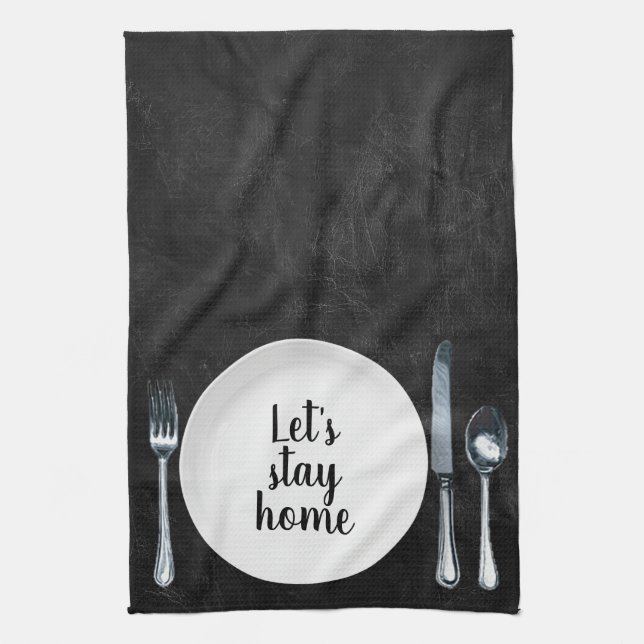 Dinner Setting On Black Leather Tea Towel (Vertical)