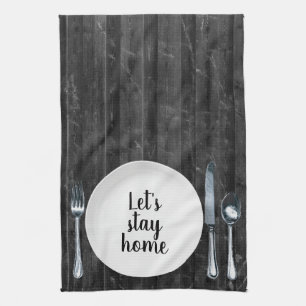 Dinner Setting On Black Wood Tea Towel