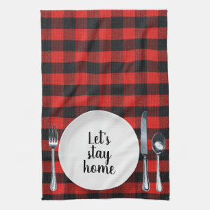 Dinner Setting On Buffalo Plaid Tea Towel