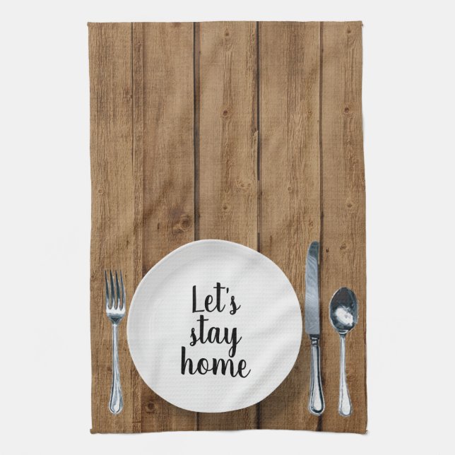 Dinner Setting On Oak Wood Tea Towel (Vertical)