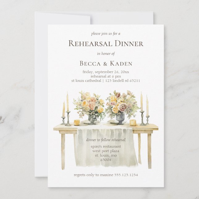 Dinner Table Rehearsal Dinner Invitation (Front)