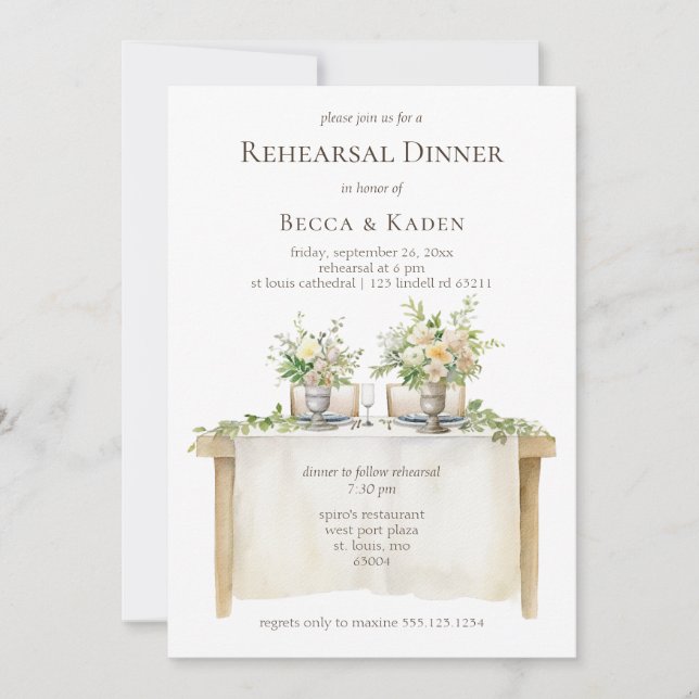 Dinner Table Rehearsal Dinner Invitation (Front)
