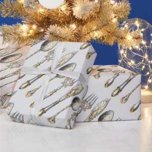 Dinner utensils cutlery vintage gold silver wrapping paper