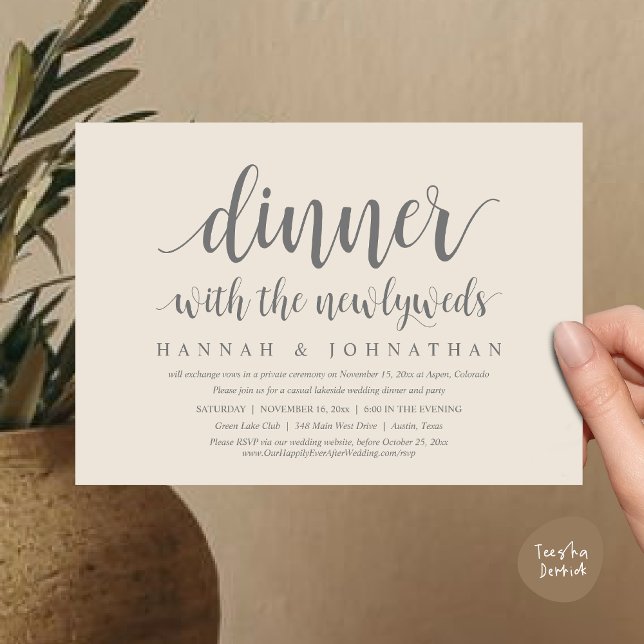 Dinner with the newlyweds, Wedding Elopement Invitation (Dinner with the newlyweds, Wedding Elopement Invitation Card PDF Modern Rustic Party Cream Grey)