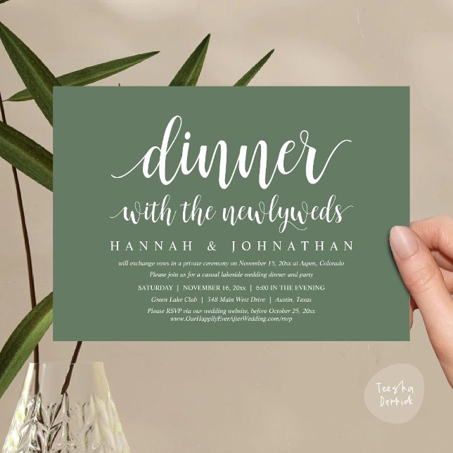 Dinner with the newlyweds, Wedding Elopement Invitation (Dinner with the newlyweds, Wedding Elopement Invitation Card PDF Modern Rustic Party Greenery Sage )