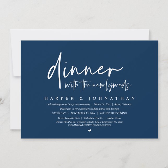 Dinner with the Newlyweds, Wedding Elopement Party Invitation (Front)