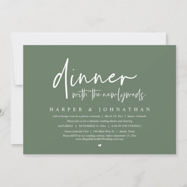Dinner with the Newlyweds, Wedding Elopement Party Invitation (Front)