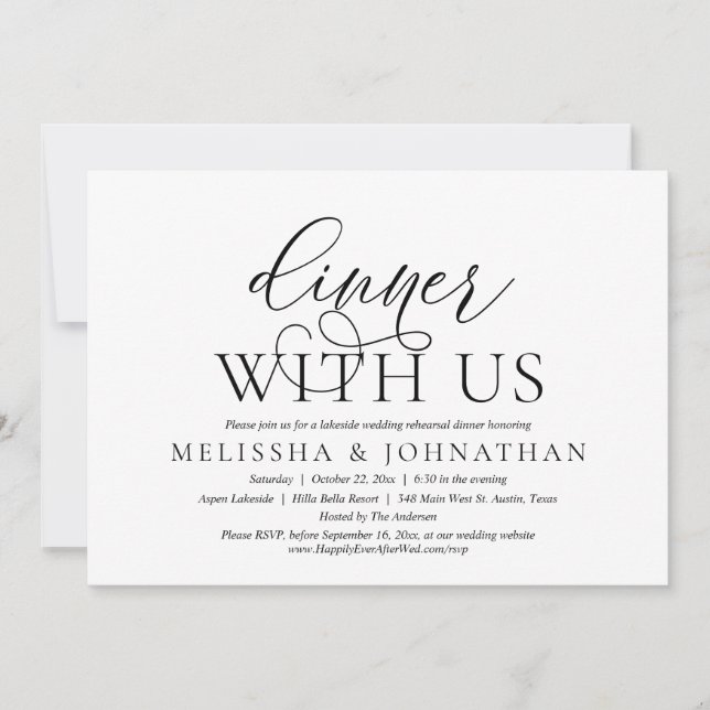 Dinner With Us, Wedding Rehearsal Celebration Invitation (Front)