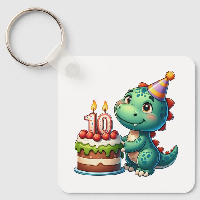 Dino 10th Birthday Key Ring (Front)