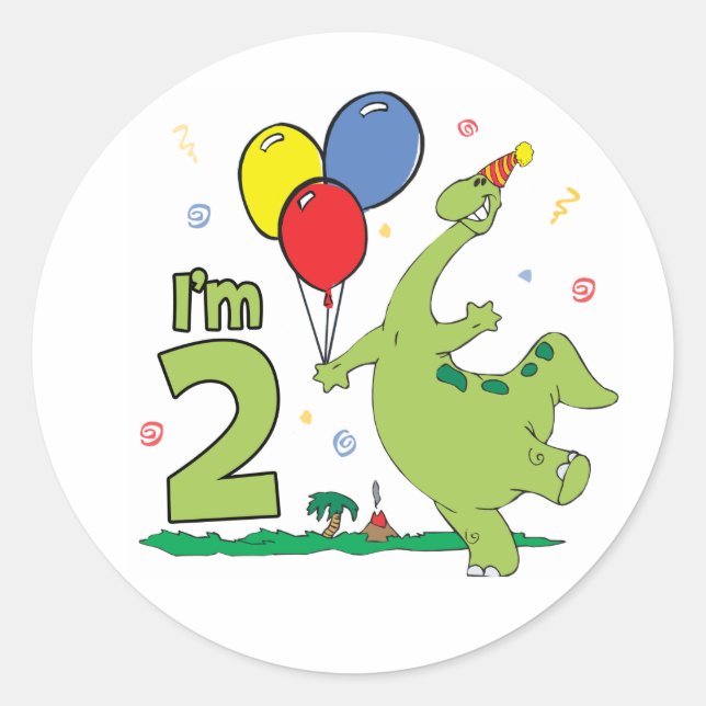 Dino 2nd Birthday Classic Round Sticker (Front)