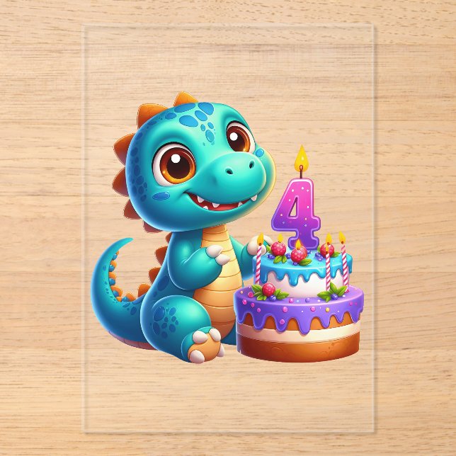 Dino 4th Birthday Acrylic Invitations (Front)