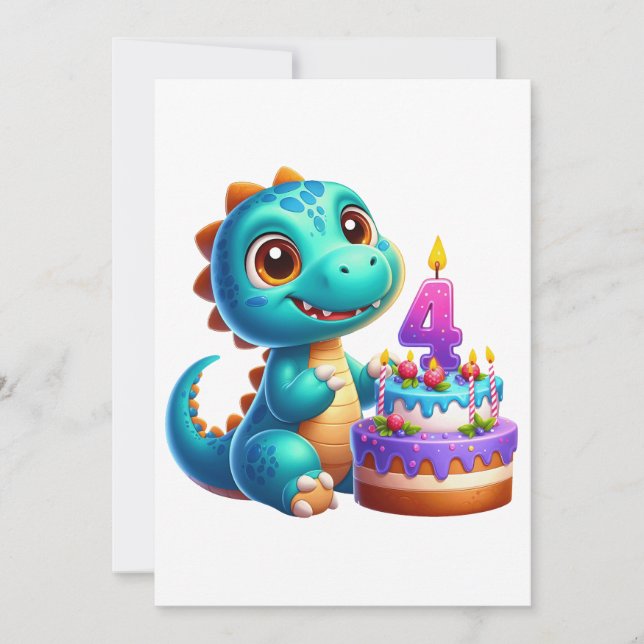Dino 4th Birthday Card (Front)