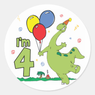 Dino 4th Birthday Classic Round Sticker