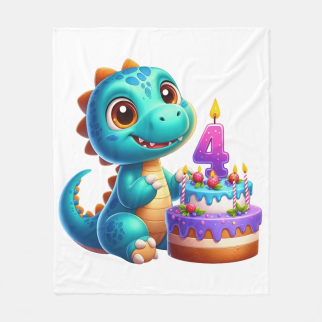 Dino 4th Birthday Fleece Blanket (Front)