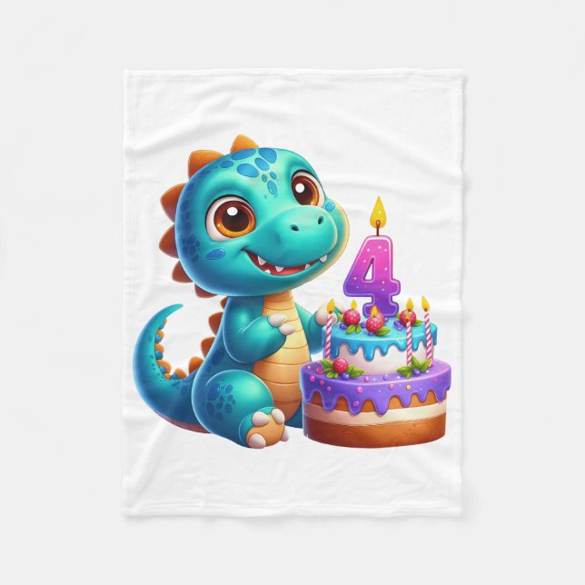 Dino 4th Birthday Fleece Blanket (Front)
