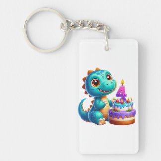 Dino 4th Birthday Key Ring