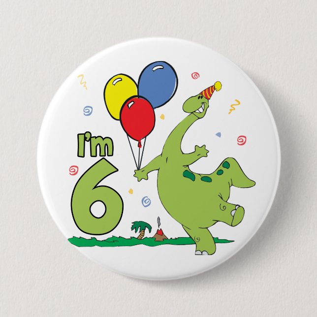 Dino 6th Birthday Button (Front)