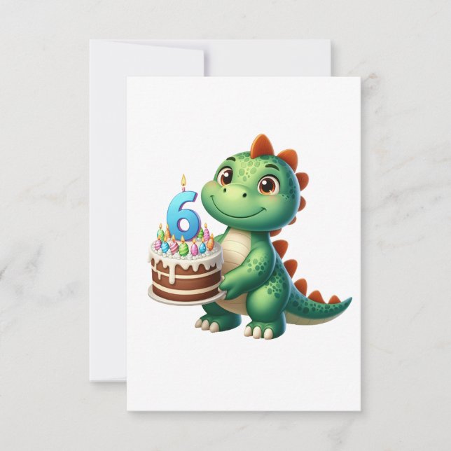 Dino 6th Birthday RSVP Card (Front)