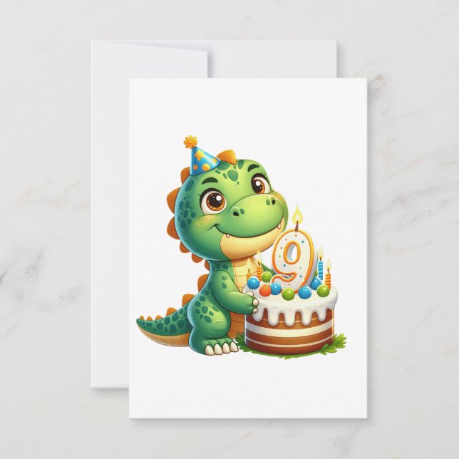 Dino 9th Birthday RSVP Card (Front)