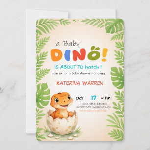 Dino About to Hatch Soon Dinosaur Baby Shower Invitation