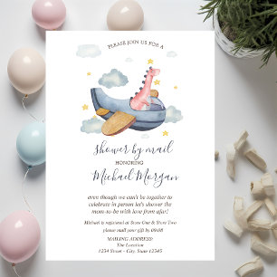 Dino Aeroplane,Clouds,Dots Baby Shower By Mail Invitation