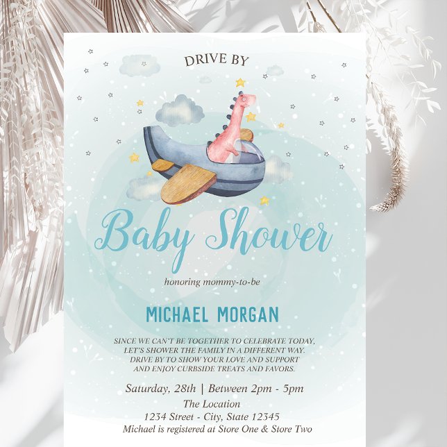 Dino Aeroplane Drive By Baby Shower  Invitation (Creator Uploaded)