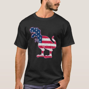 Dino American Flag 4th of July Patriotic Boys Gift T-Shirt