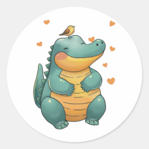 Dino and Little Bird Friends Classic Round Sticker