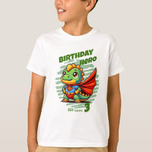 Dino Birthday Hero T-Shirt (Editable Name & Age)