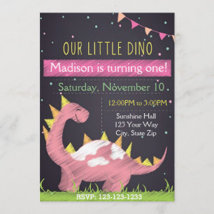 Dino Birthday Inviation (girl) Invitation