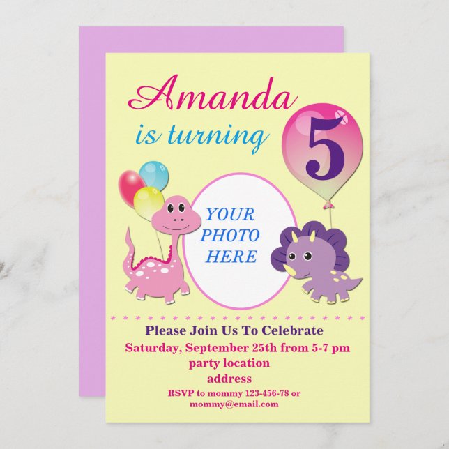 Dino birthday invitation (Front/Back)