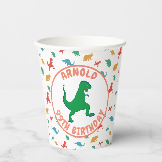Dino Birthday Kids Jurassic Prehistoric Funny Paper Cups (Front)