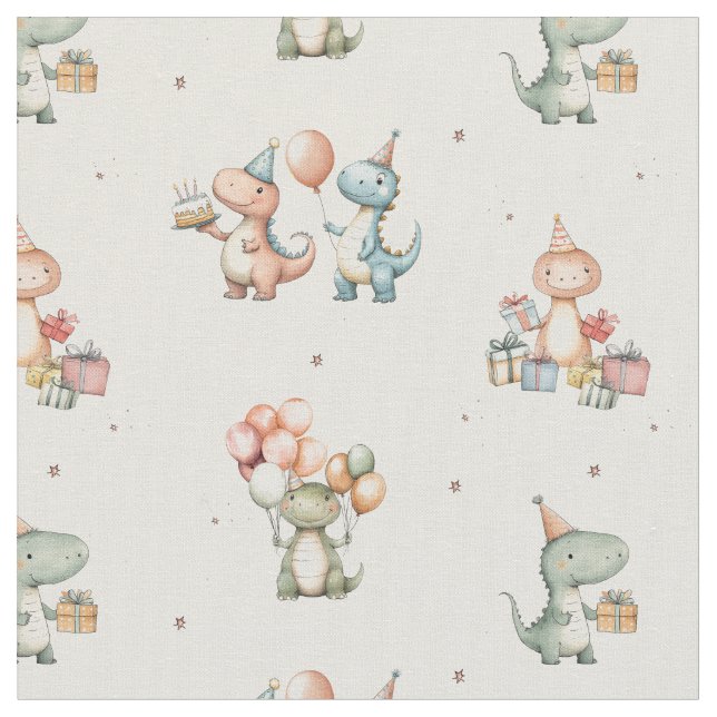 Dino birthday party  fabric (Close Up)