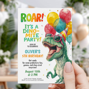 Dino Birthday Party with Balloons Invitation