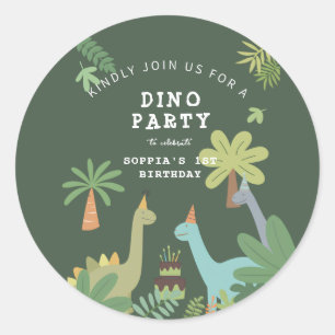 Dino Buddies Birthday Bash Invitation Classic Round Sticker