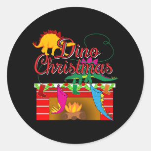 Dino Christmas - Dinosaur Stockings Classic Round Sticker