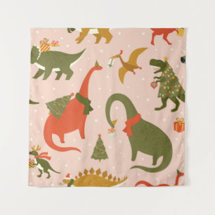 Dino Christmas Party Tree Rex. Dinosaur in Santa h Tapestry