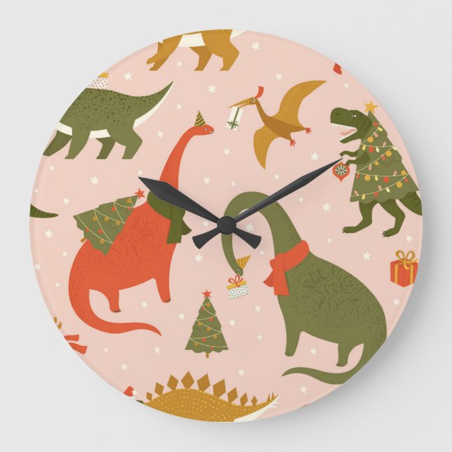 Dino Christmas Party: Tree Rex Large Clock (Front)