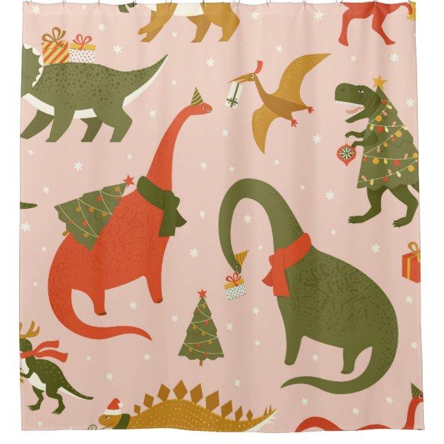 Dino Christmas Party: Tree Rex Shower Curtain (Front)