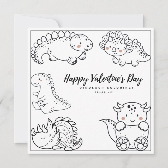Dino Colouring Page Boy Card Happy Valentine's Day (Front)