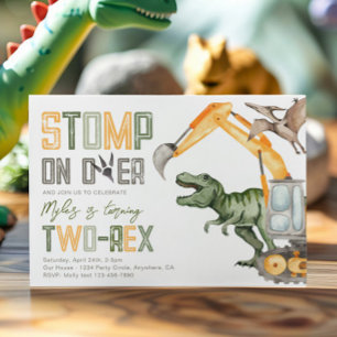 Dino Construction 2nd Birthday Invitation