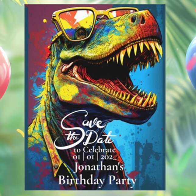 Dino Cool T-Rex Save the date  Postcard (Make your event unforgettable with our Dino Cool T-Rex Save the Date Postcard!)