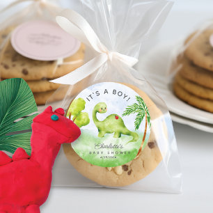 Dino Delight Baby Shower It's a Boy Classic Round Sticker