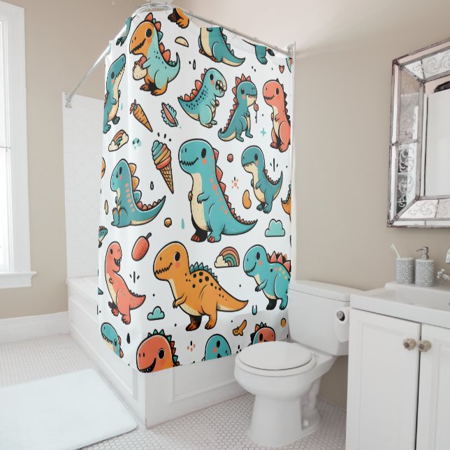 "Dino Delight Shower Curtain" Curtain (In Situ)