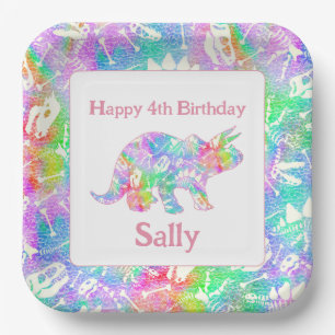 Dino Dig rainbow Paper Plate