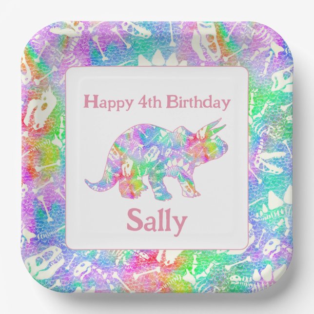 Dino Dig rainbow    Paper Plate (Front)