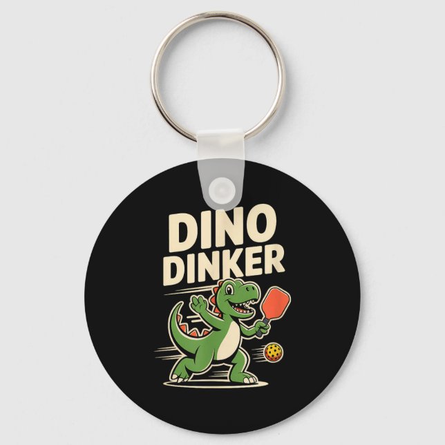 Dino dinker pickleball cartoon  key ring (Front)