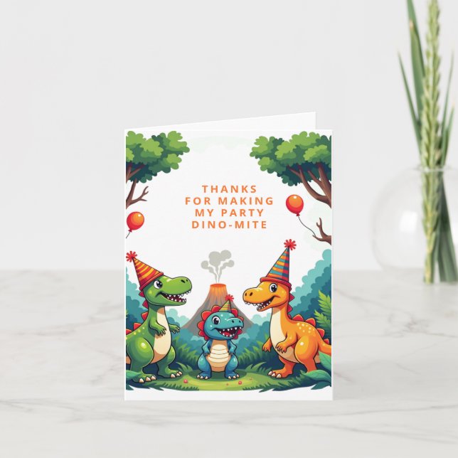 Dino Dinosaur Birthday Party Folded Thank You Card (Front)