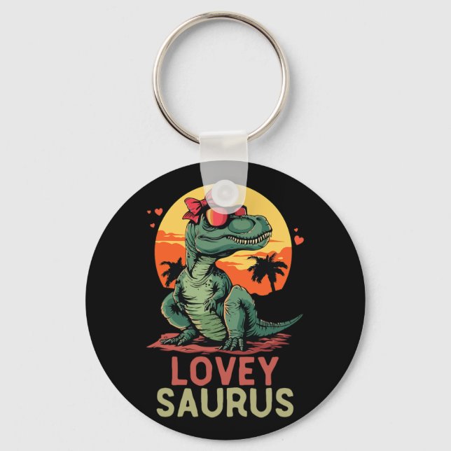 Dino Dinosaur Lovey-saurus T-rex Funny Trex  Key Ring (Front)