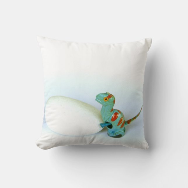 Dino Dinosaur Pushing An Egg Photo Pillow Cushion (Front)